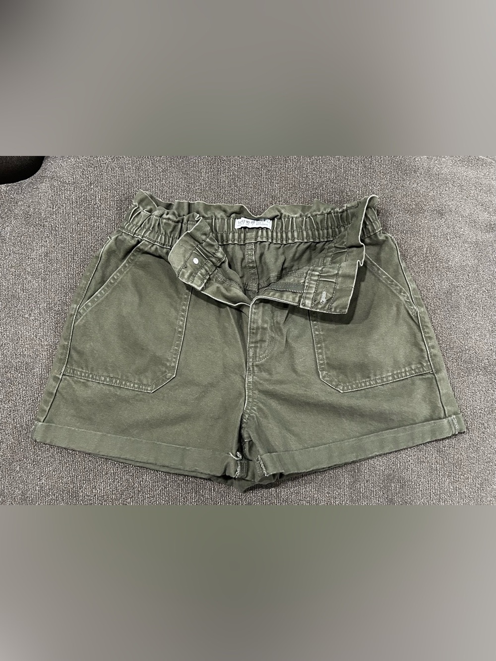 Olive Green women’s Elastic-Waist Cargo Shorts